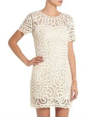 Sea New York Cream Battenburg Lace Shift Minidress, Silk Lining, EUC, Size 0